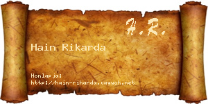 Hain Rikarda névjegykártya